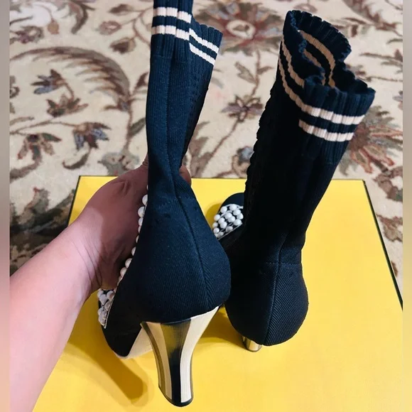 FENDI BOOTS TRONCHETTO FIL.3 WITH PEARLS 7.5 SIZE - Picture 9 of 14